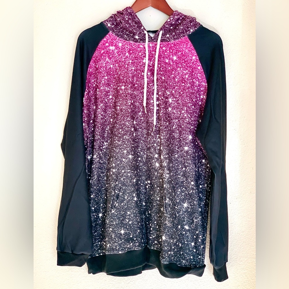 Super Soft Galaxy Hoodie 2X NWOT Black Pink & White